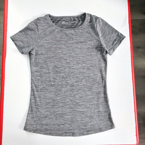 ZYIA Active active wear short sleeve T-shirt grey with stripes women's size XS - Picture 1 of 8